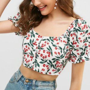 Cherry Button Up Crop Blouse